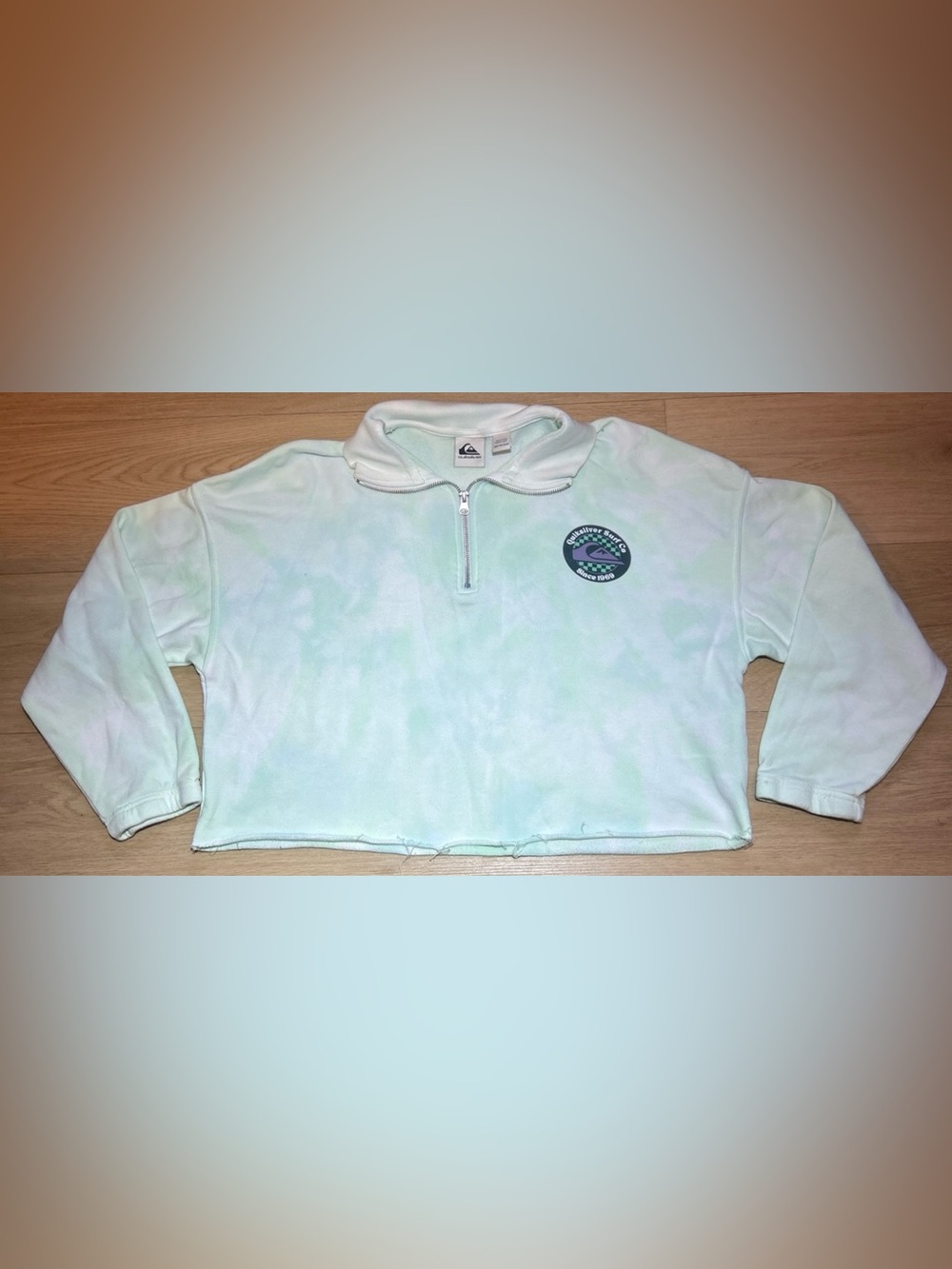 Quiksilver Mint Green Tie-Dye 1/4 zip crop Sweatshirt